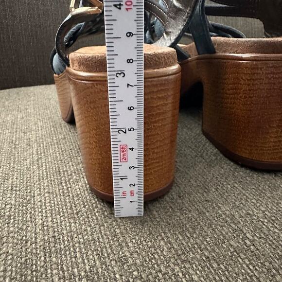 House of Harlow 1960 Georgia Denim Blue Leather Strappy Platform Sandals 6.5M - Picture 11 of 11